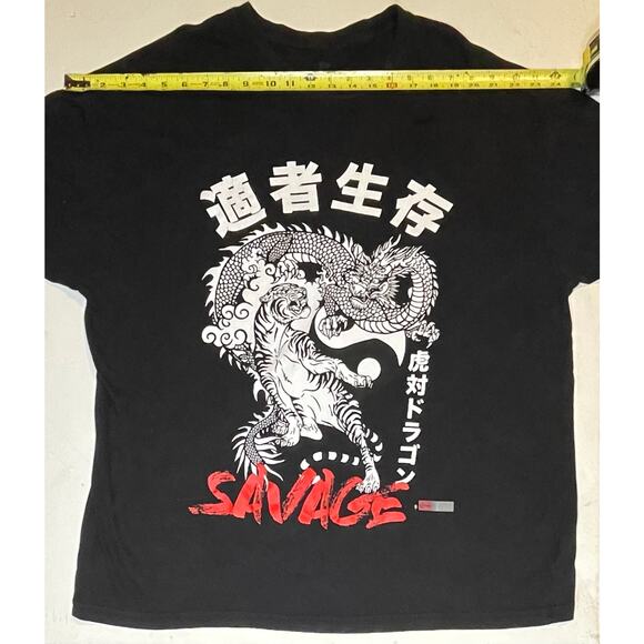 VTG Style Tiger vs Dragon Graphic T Savage Kanji Shirt Black XXL Streetwear Punk - Picture 3 of 8